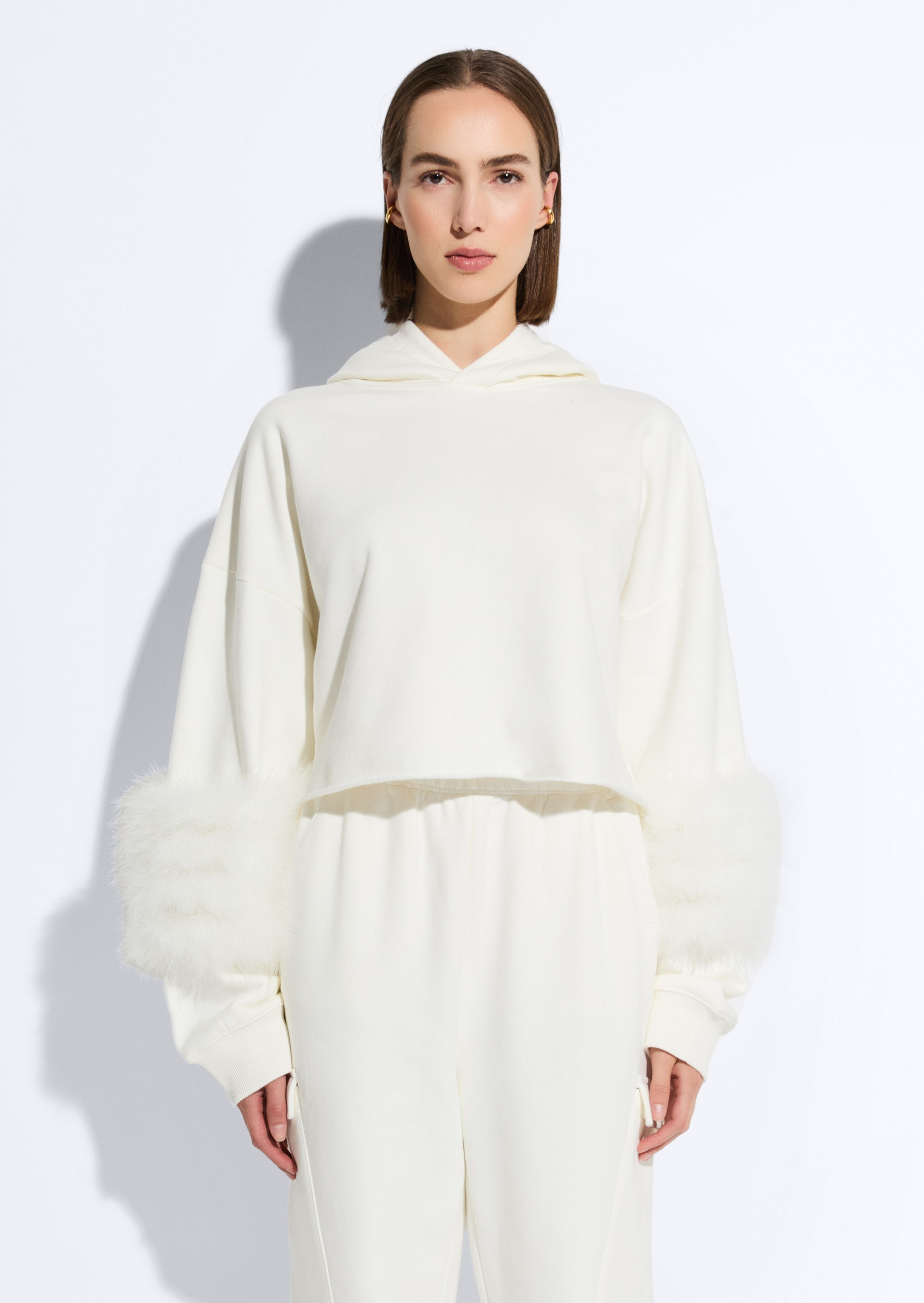 Cotton Sweatshirt With Marabou Feathers