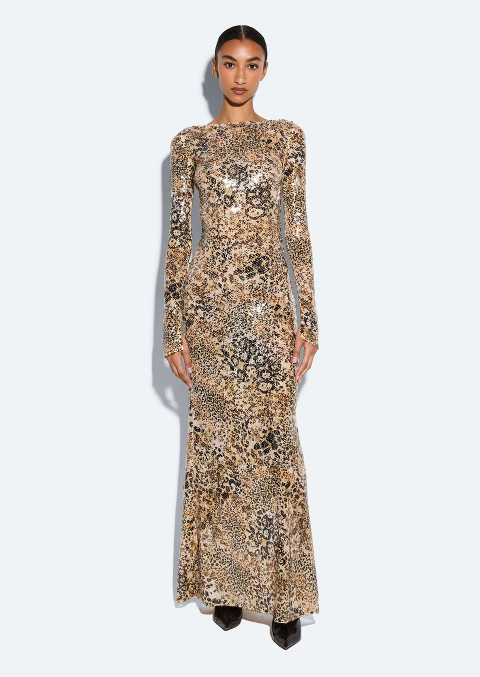 Leopard Sequin Boatneck Gown - LAPOINTE