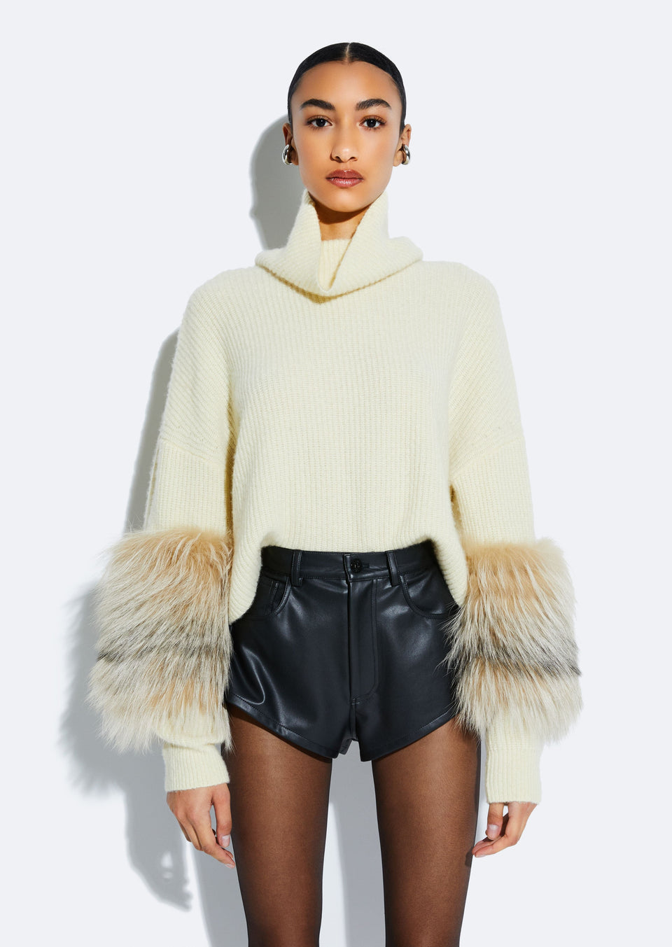 Cashmere Turtleneck Sweater With Fur