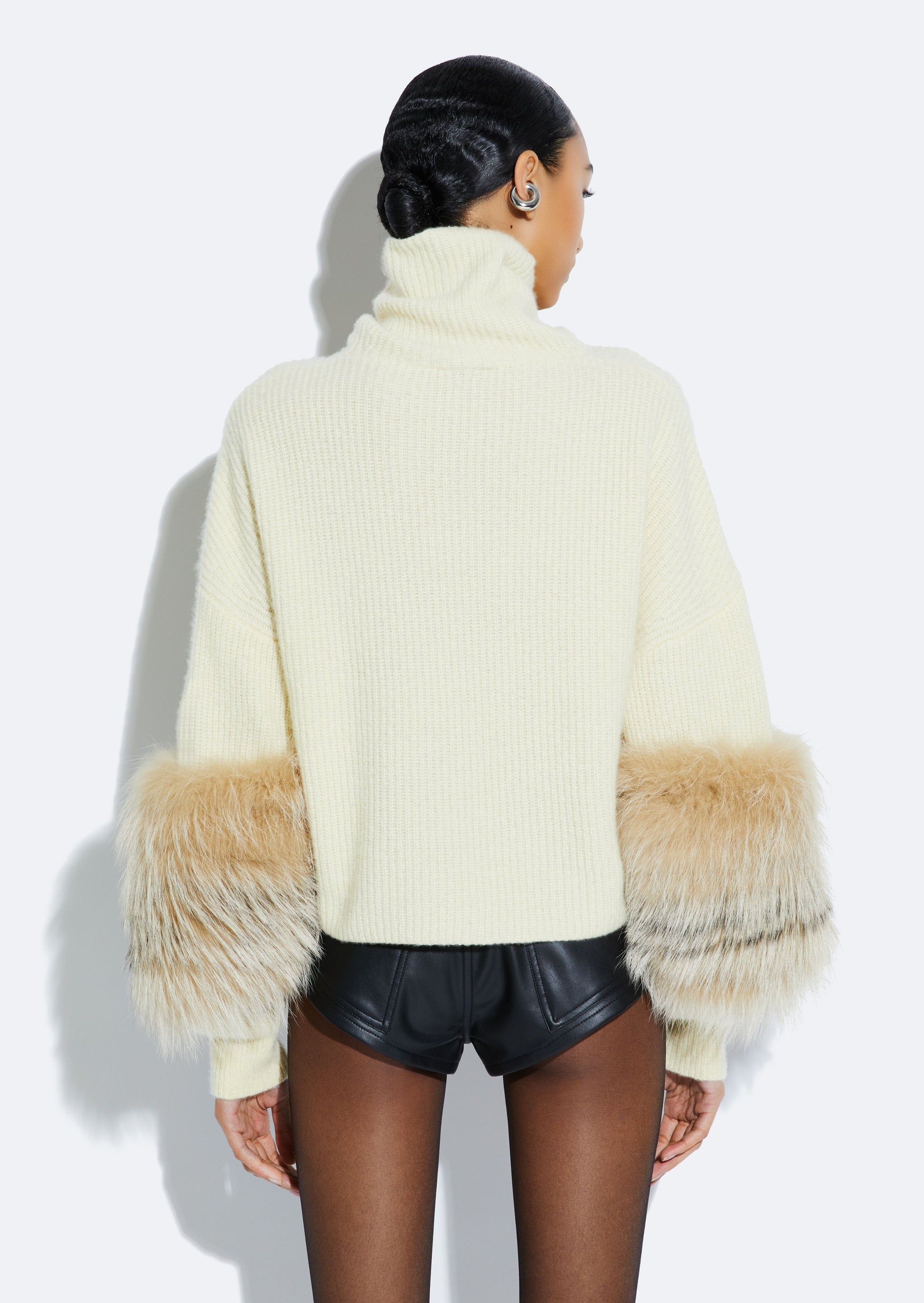 Cashmere Turtleneck Sweater With Fur