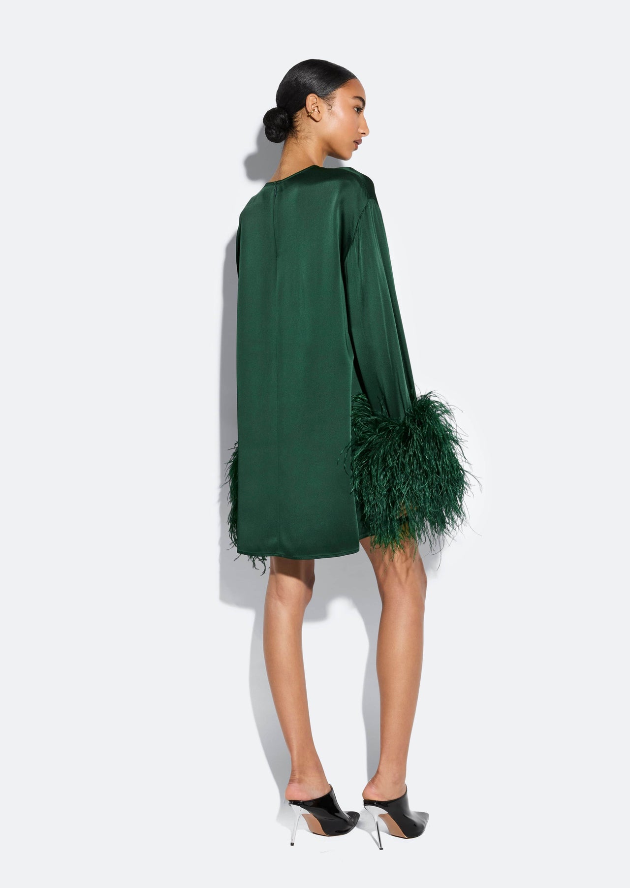 Satin Dress With Feathers