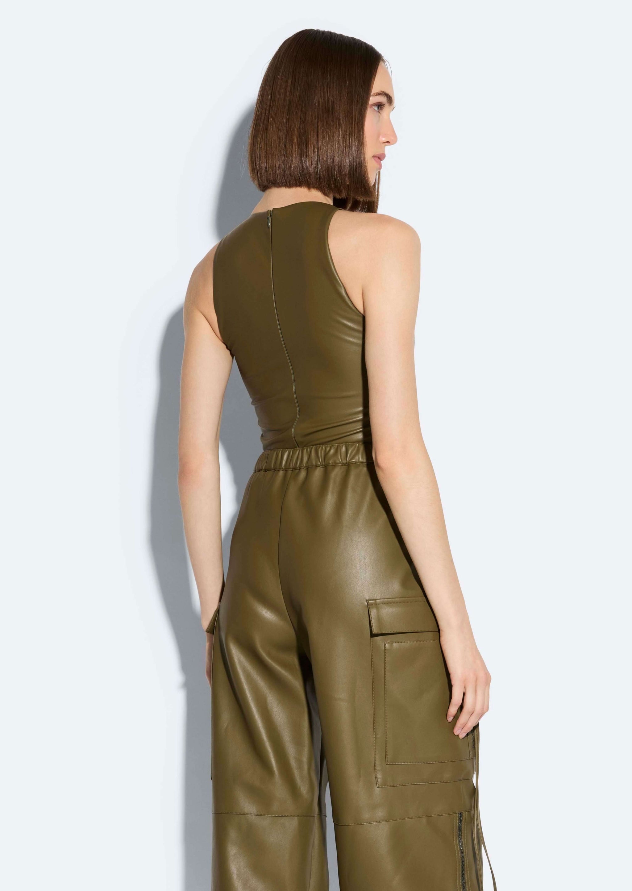 Faux Leather Scoop Neck Bodysuit