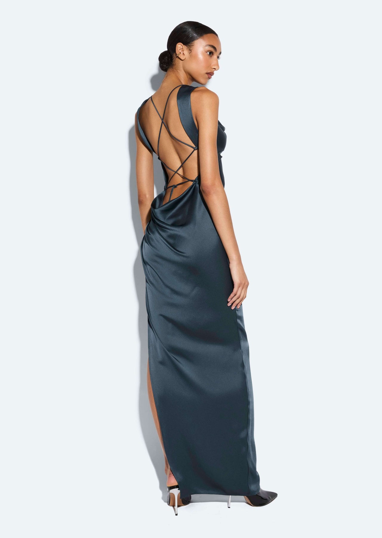 Satin Cowl Neck Gown