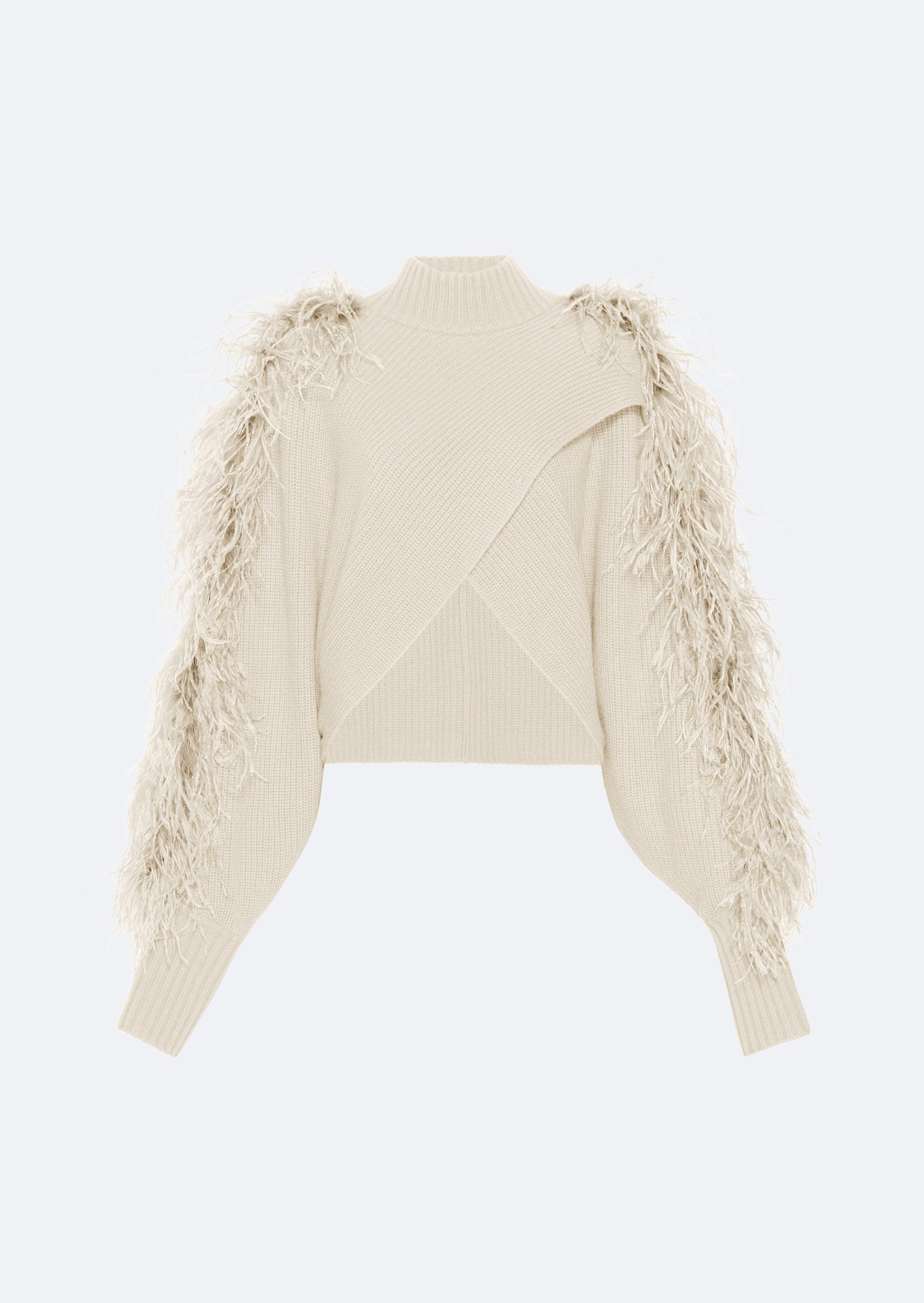 Cashmere Crossover Sweater With Feathers