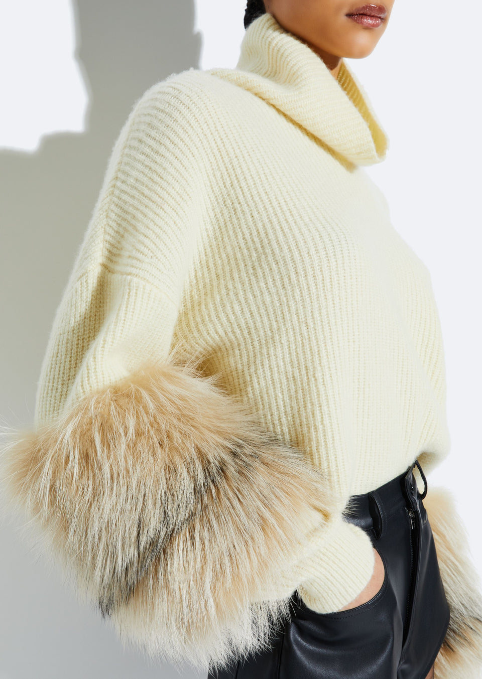 Cashmere Turtleneck Sweater With Fur