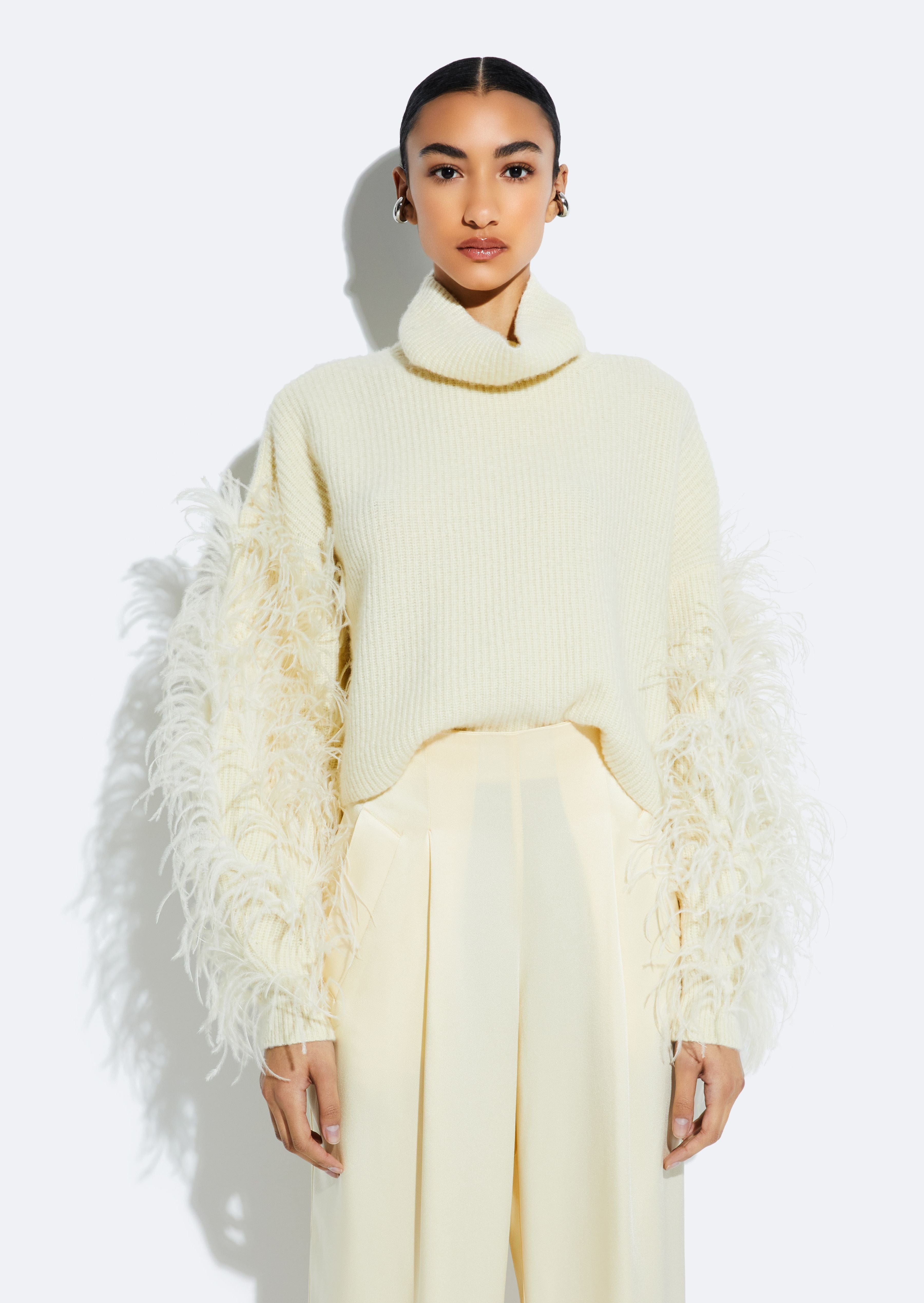 Cashmere Turtleneck Sweater With Feathers