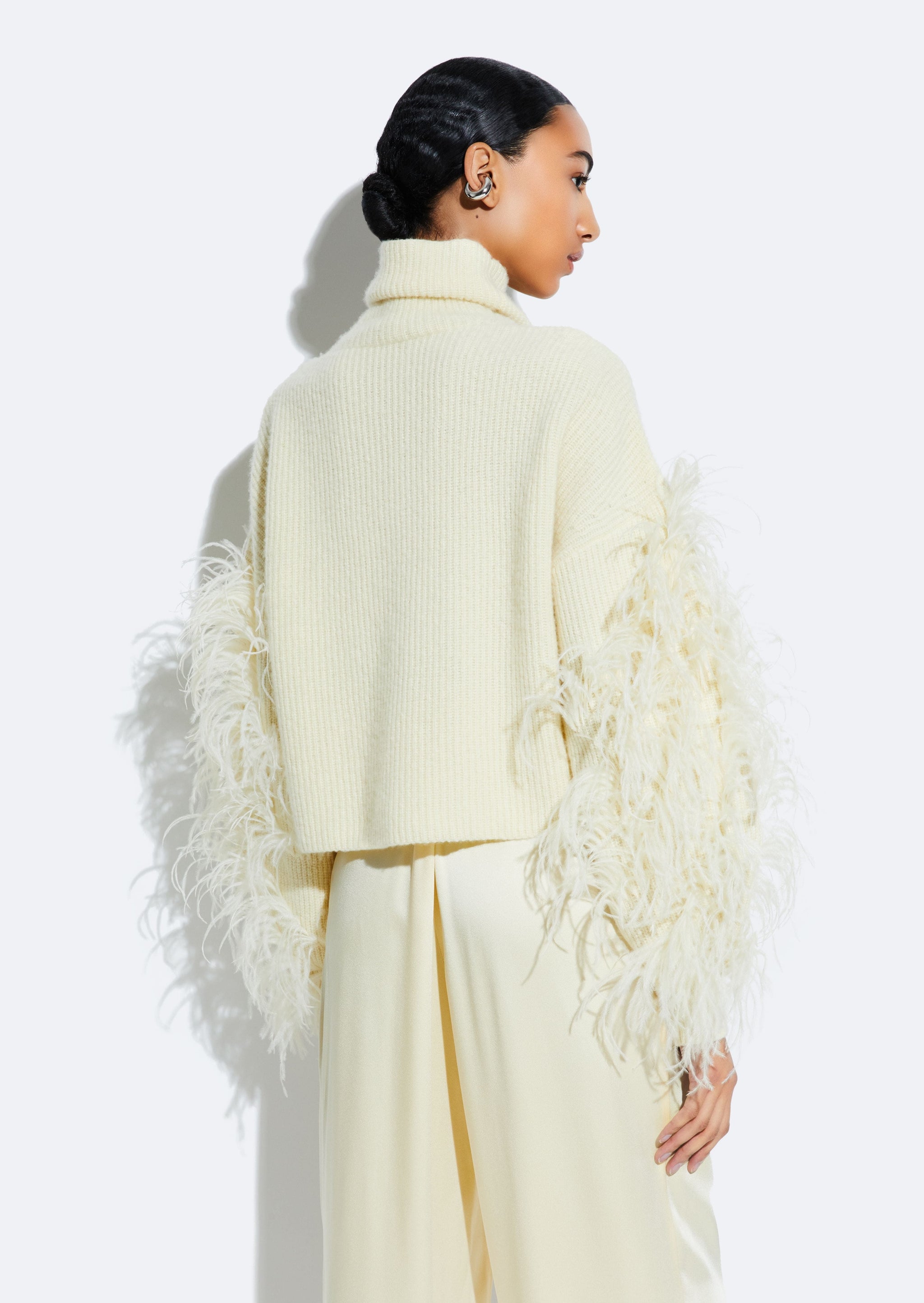 Cashmere Turtleneck Sweater With Feathers