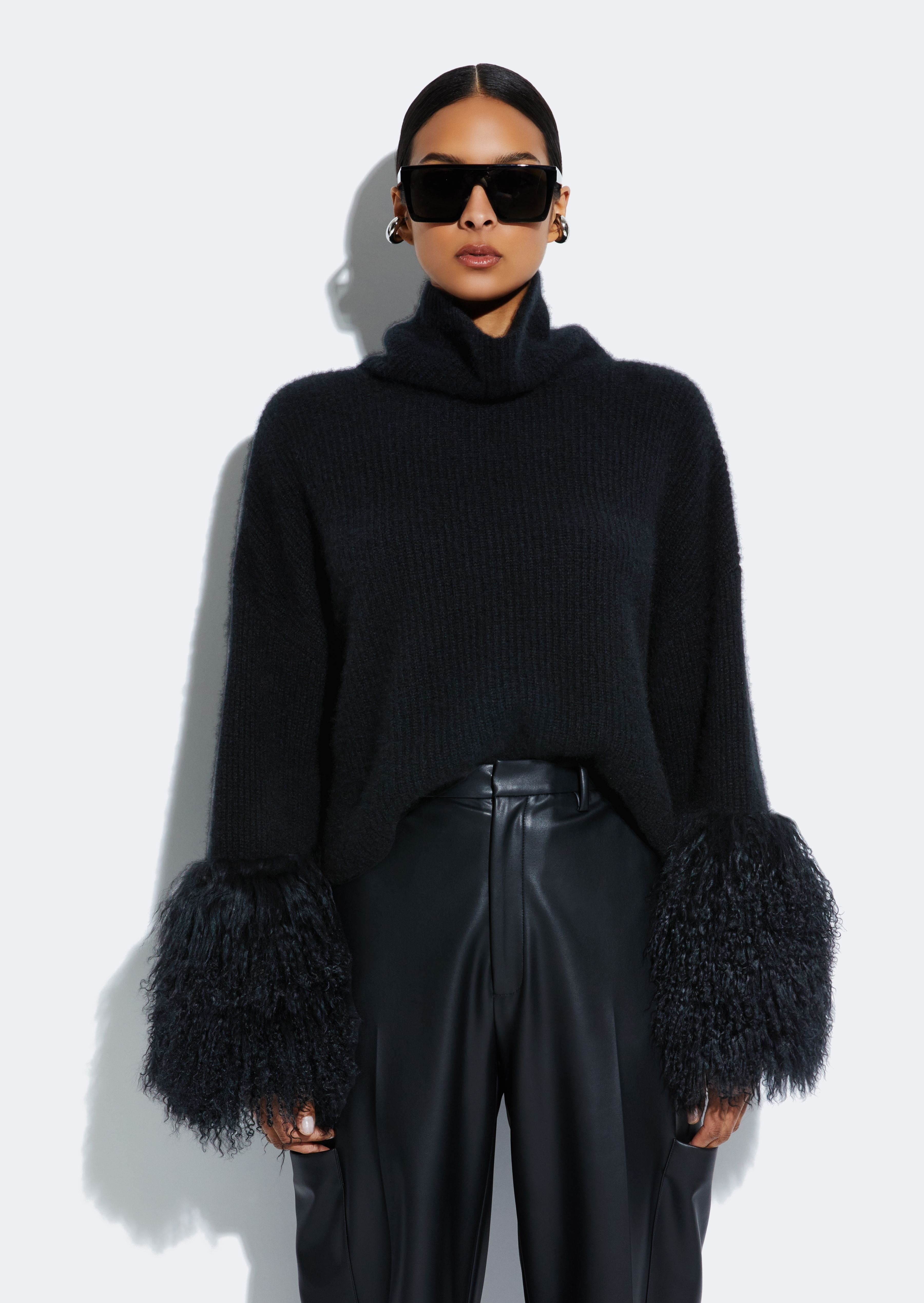 Cashmere Turtleneck Sweater With Shearling