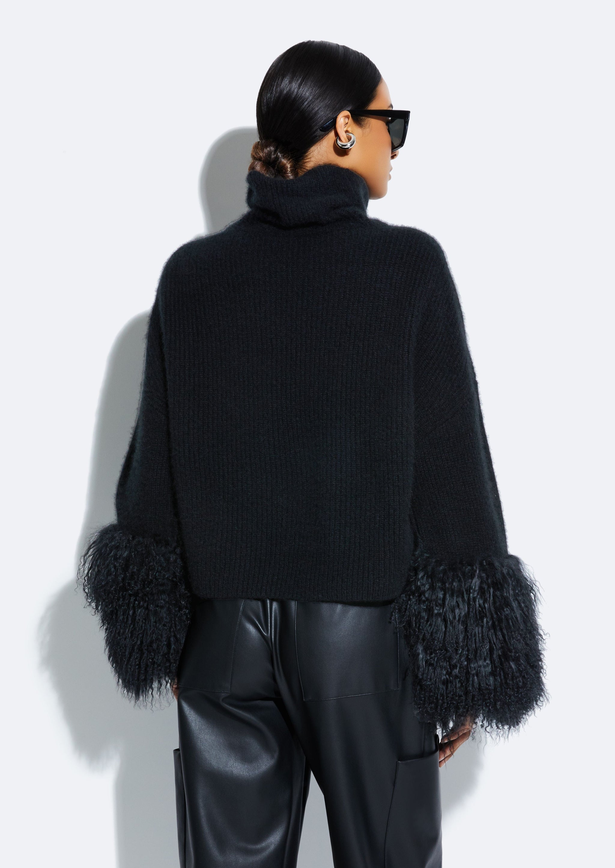 Cashmere Turtleneck Sweater With Shearling