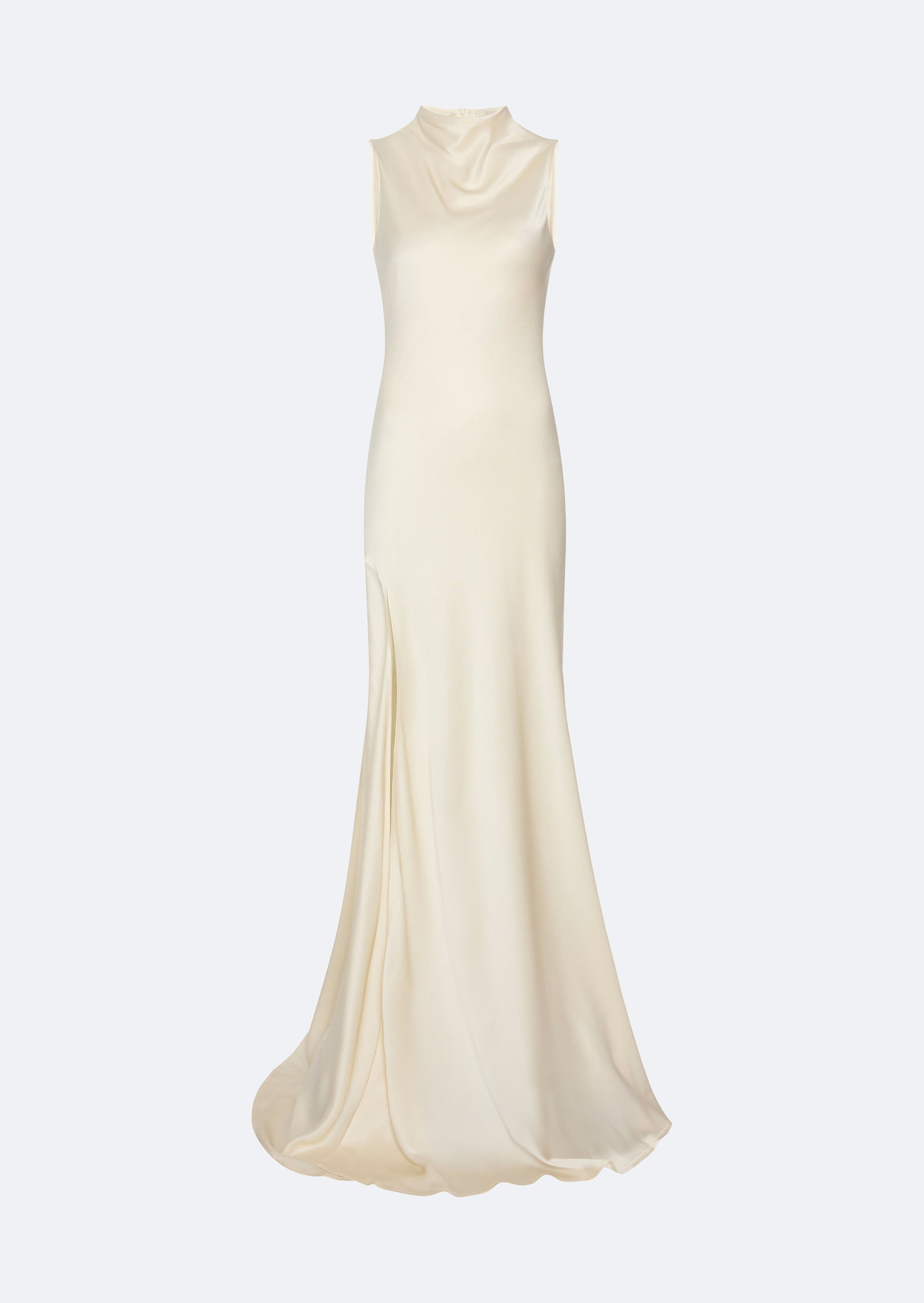 Satin Drape Neck Sleeveless Gown