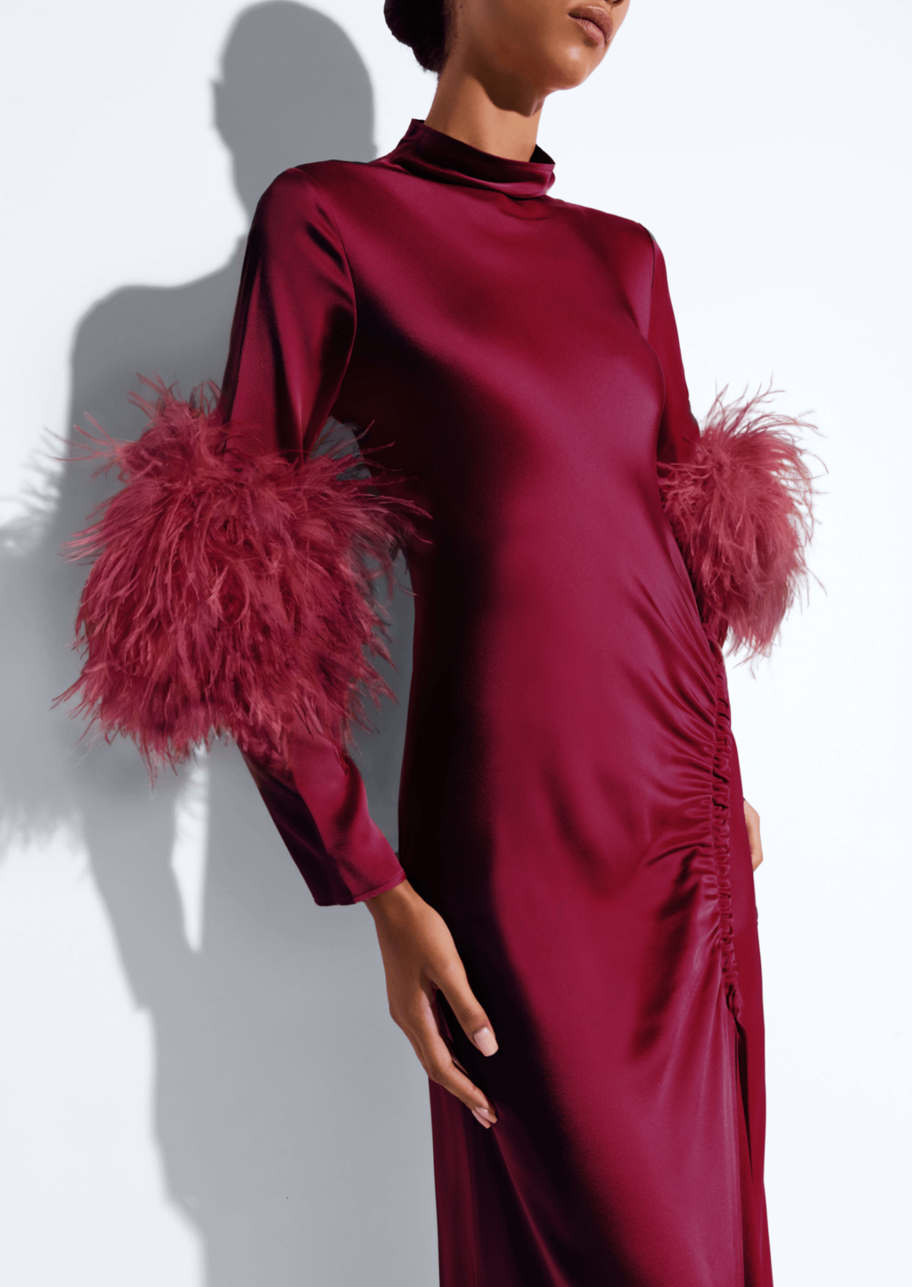 Satin Tab Gown With Feathers - LAPOINTE