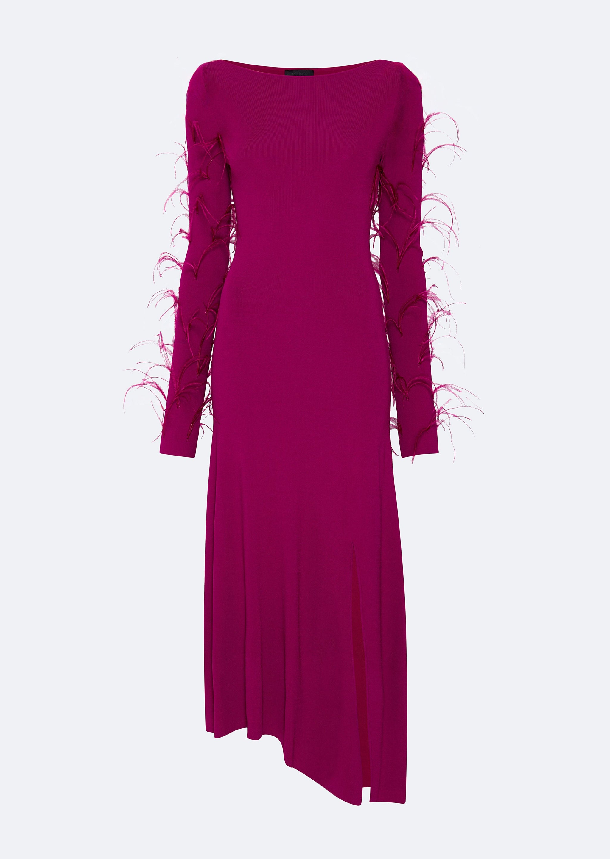 Viscose Boatneck Dress With Feathers