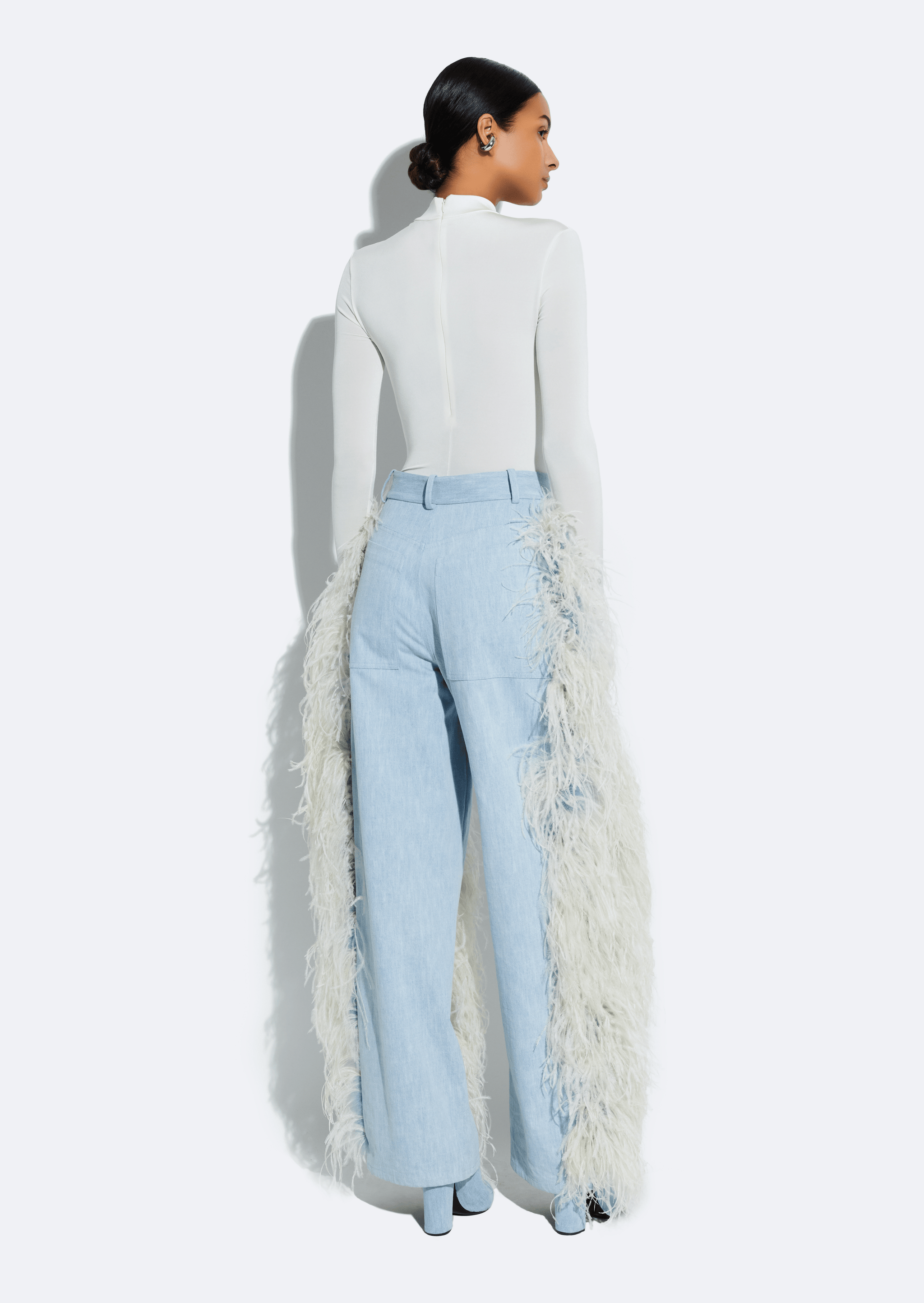 Washed Denim Straight Leg Pant With Feathers - LAPOINTE