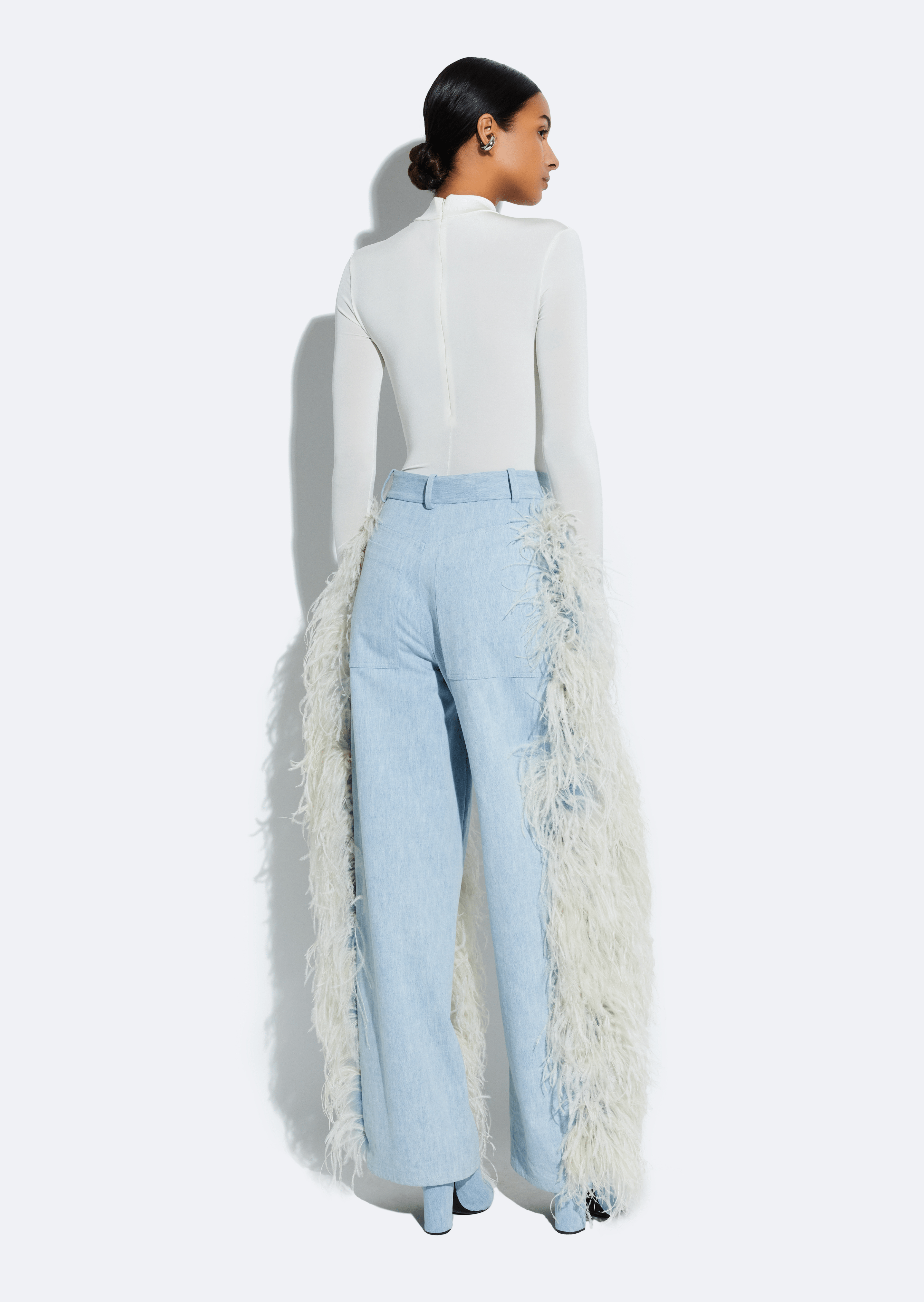 Washed Denim Straight Leg Pant With Feathers - LAPOINTE