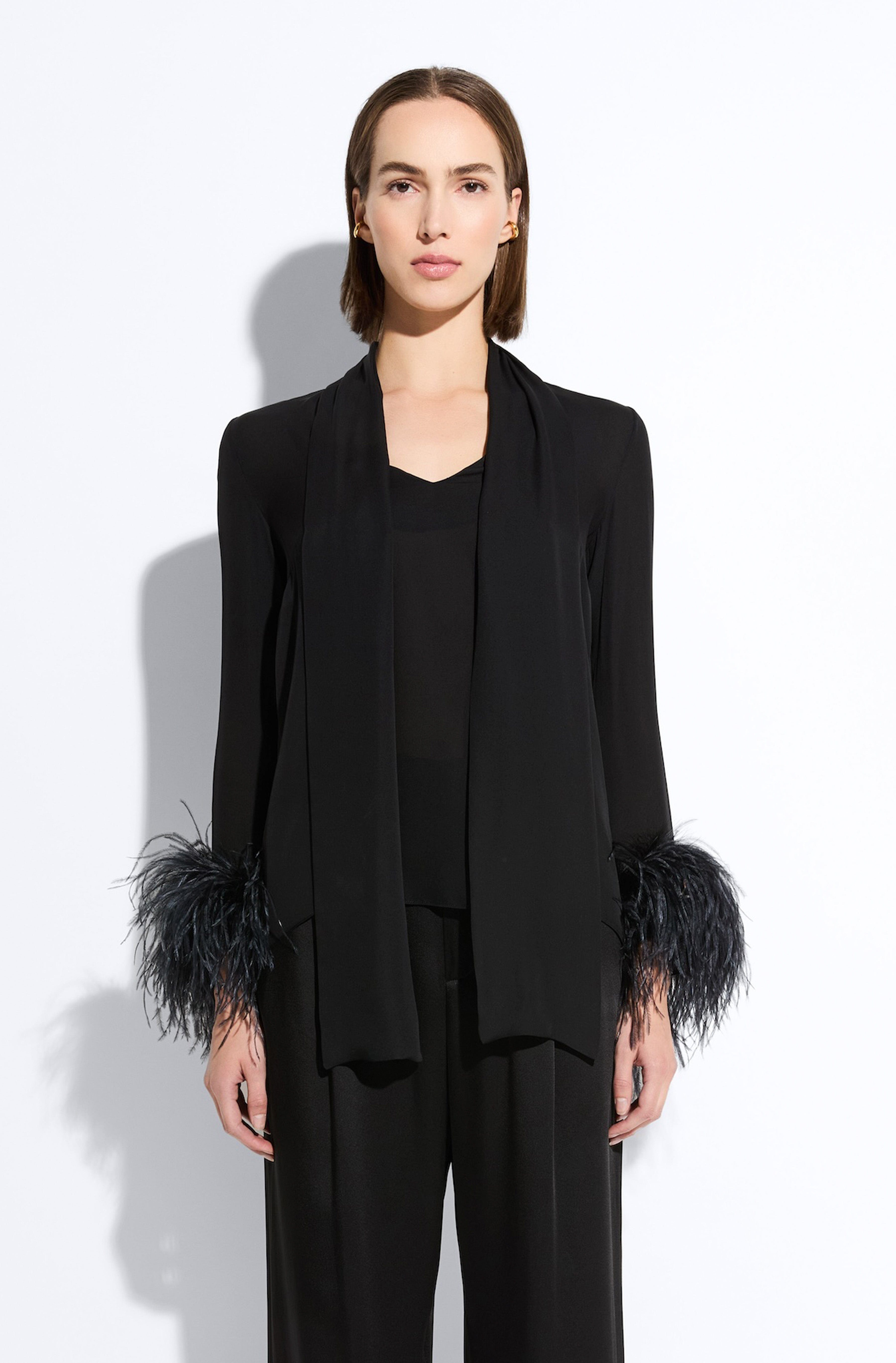 Lightweight Georgette Scarf Top With Feathers - LAPOINTE