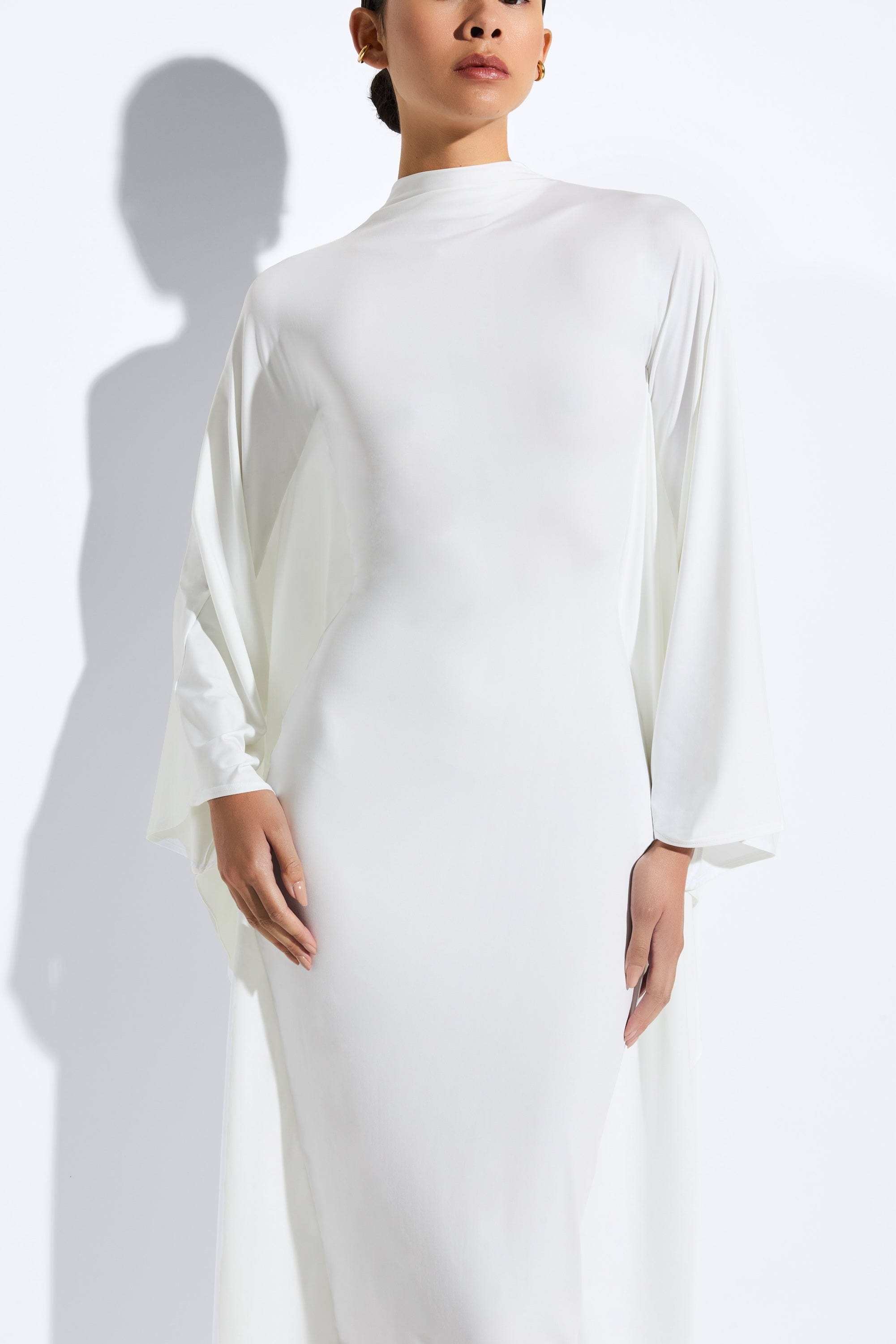 Compact Jersey Mock Neck Batwing Gown