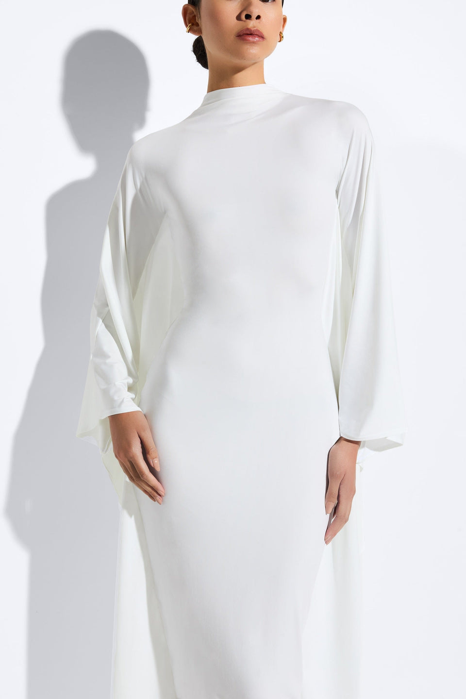 Compact Jersey Mock Neck Batwing Gown