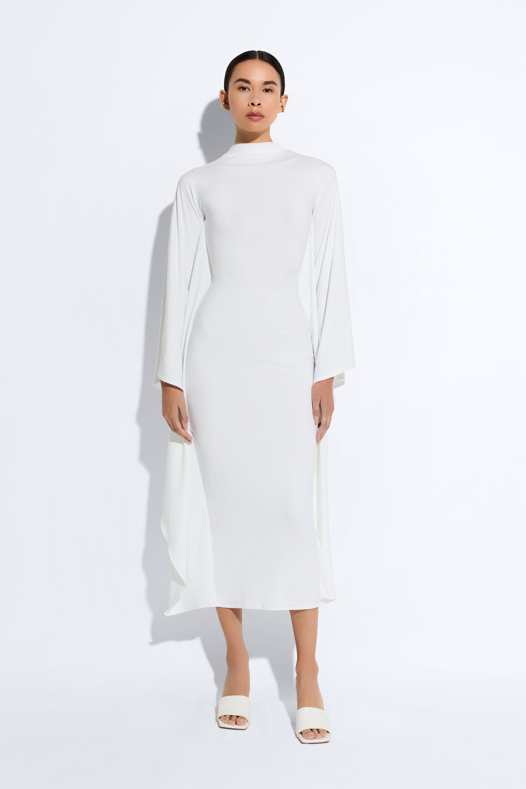 Compact Jersey Mock Neck Batwing Gown