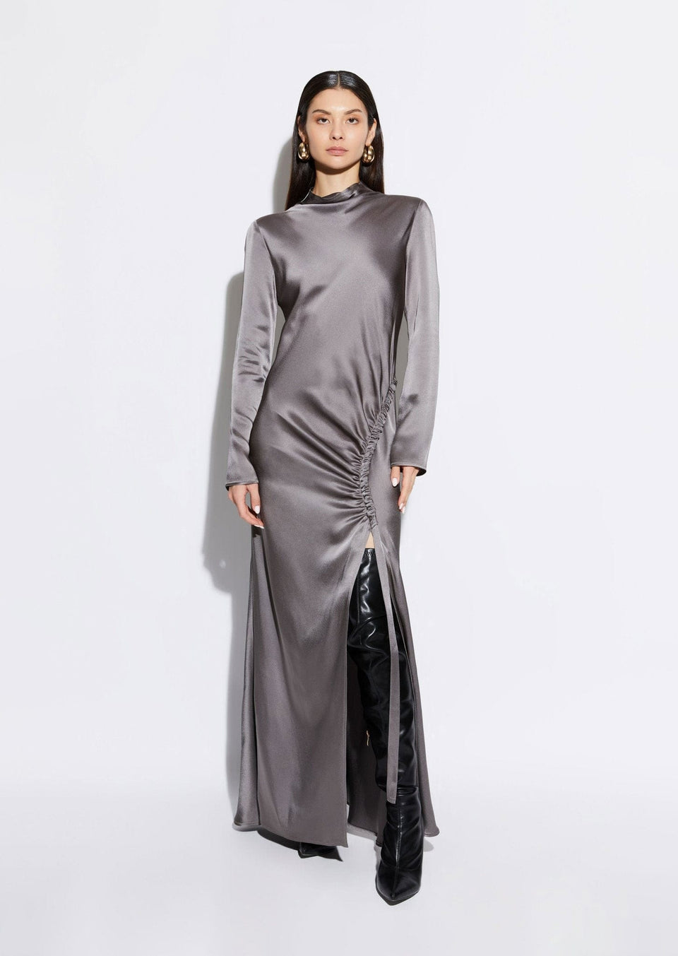 Satin Bias Tab Dress With Slit