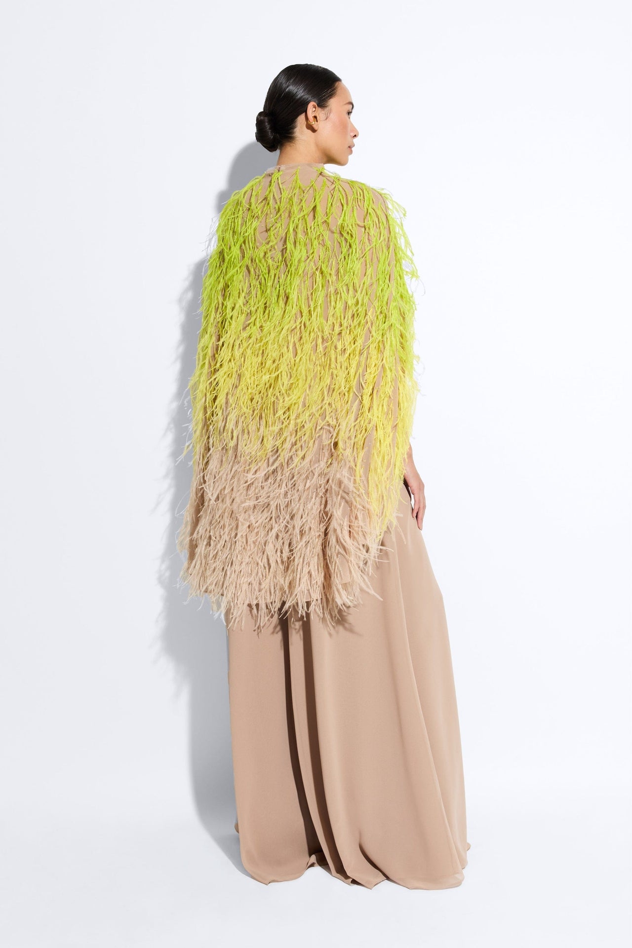 Lightweight Georgette Oversized Cape Tee With Feathers