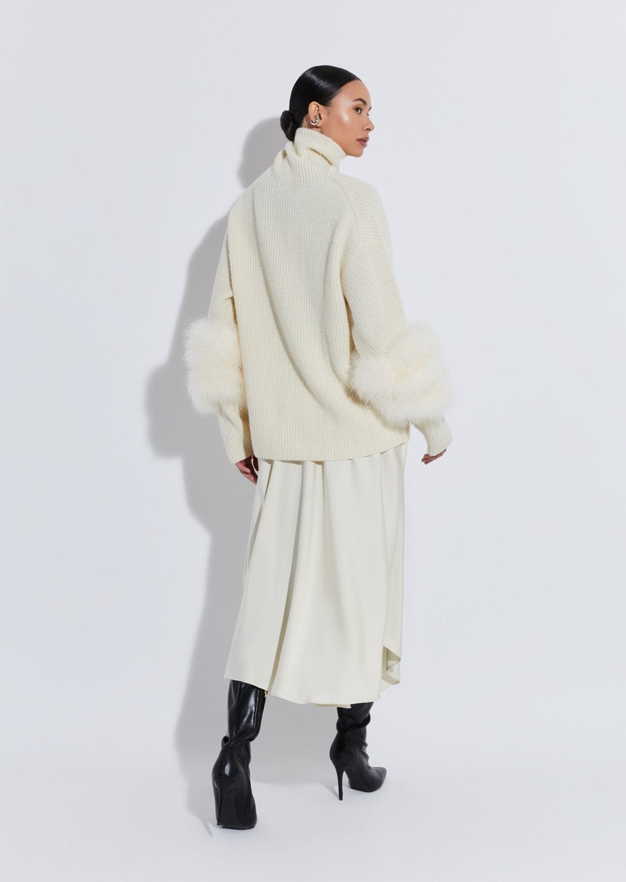 Airy Cashmere Silk Turtleneck With Marabou Feathers - LAPOINTE