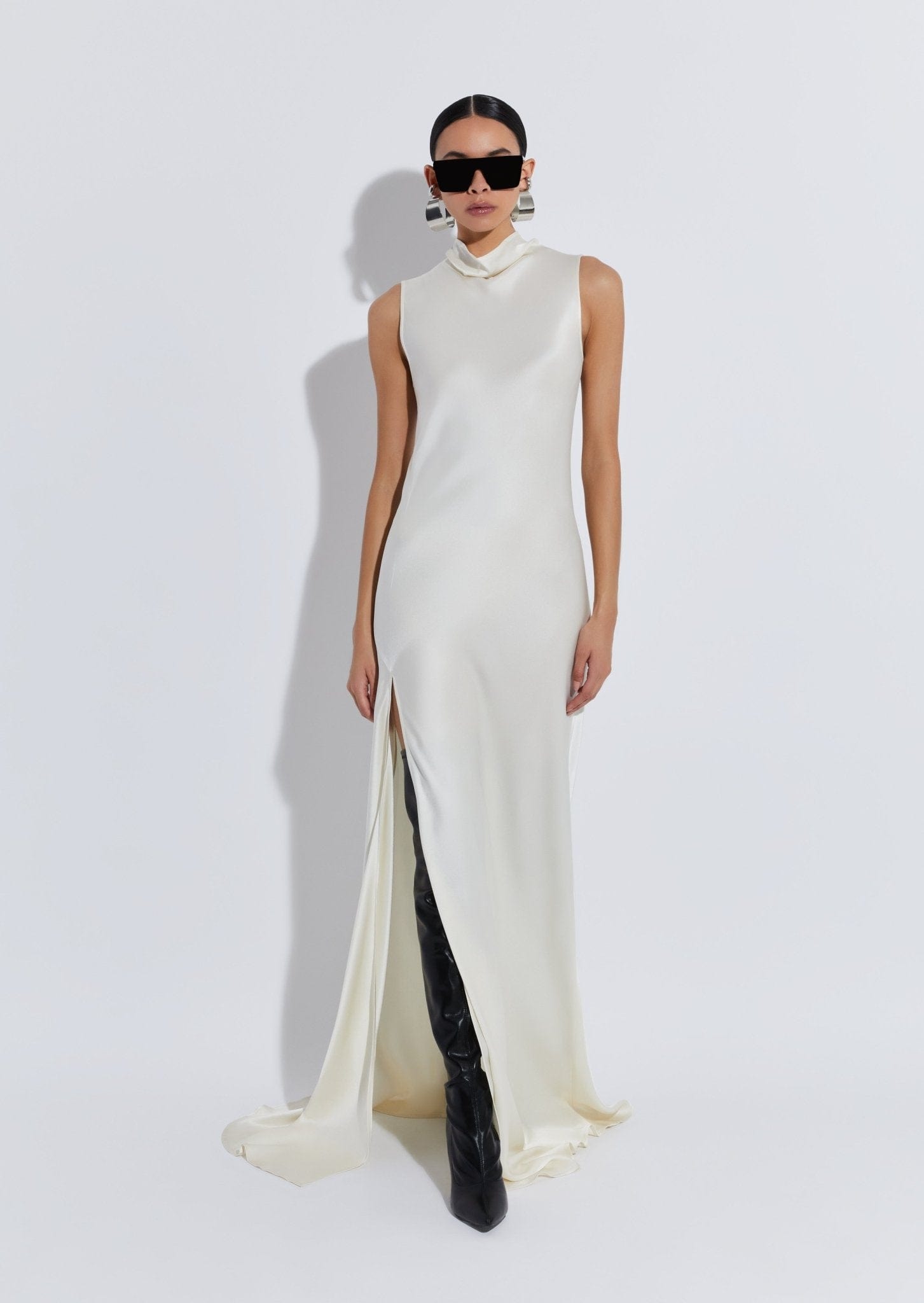 Satin Drape Neck Sleeveless Gown - LAPOINTE