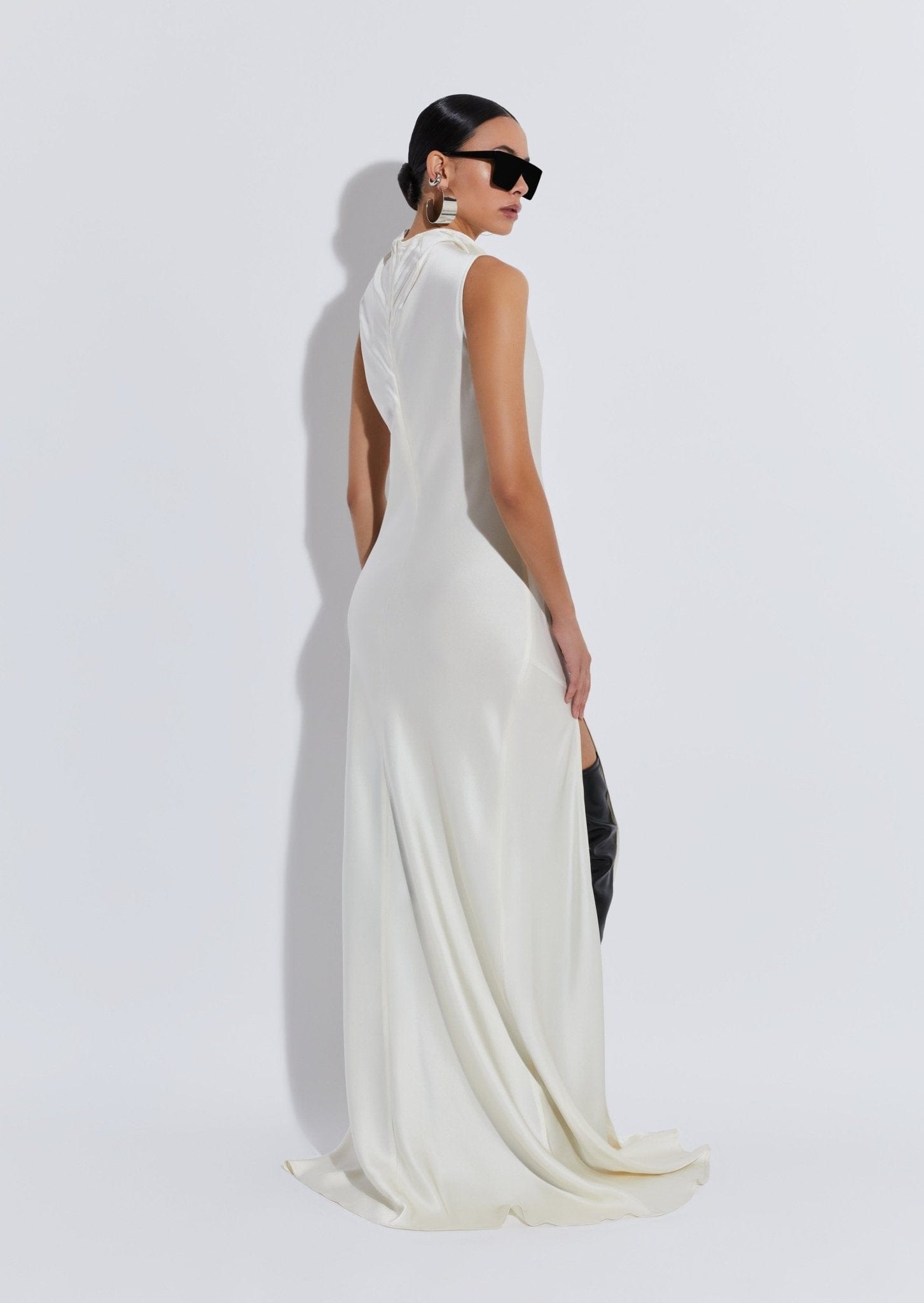 Satin Drape Neck Sleeveless Gown - LAPOINTE